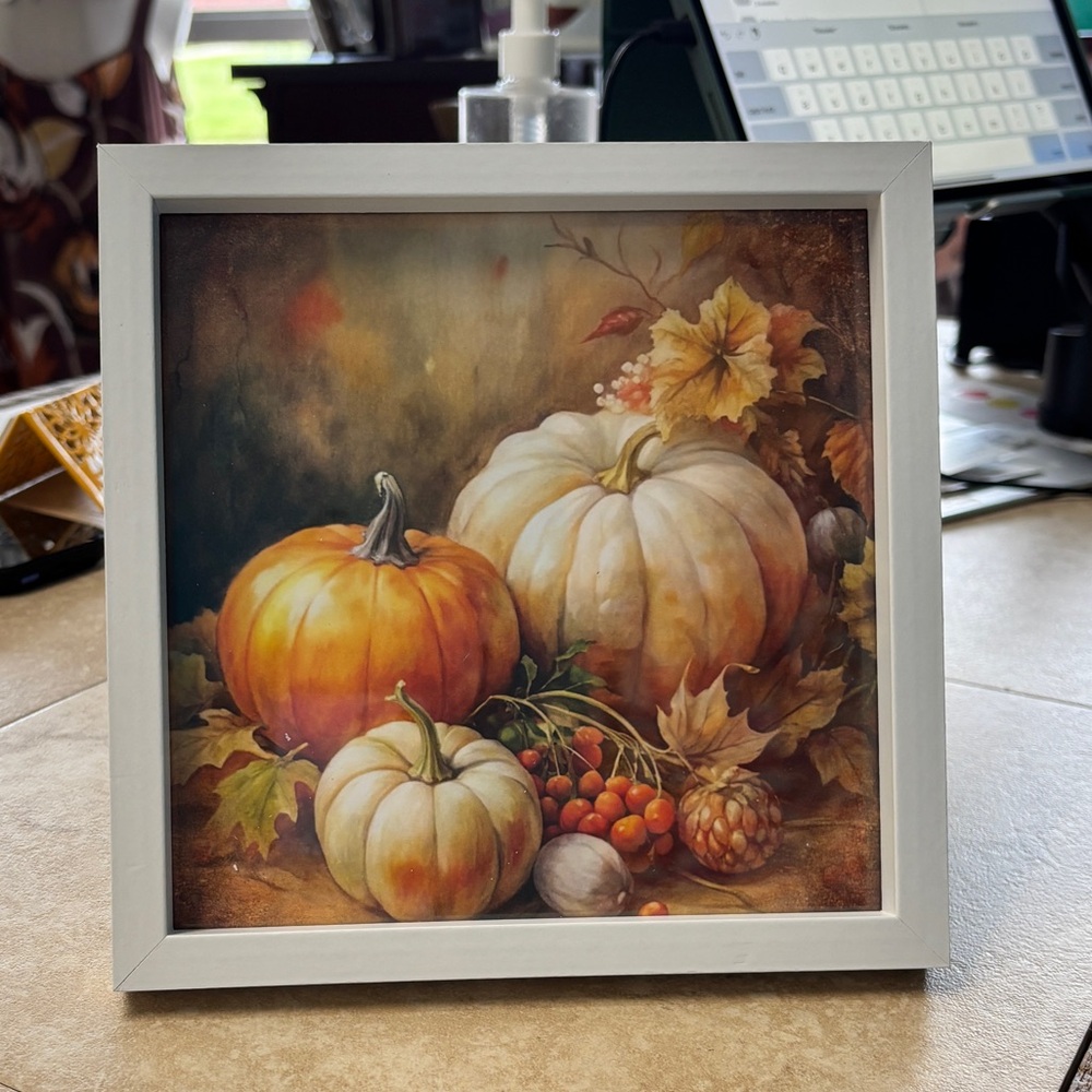 Autumn Pumpkin Framed Art 7”x7”